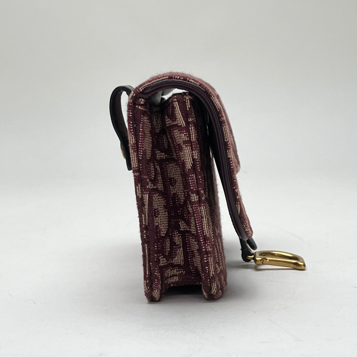 Oblique Saddle Maroon Belt Bag in Jacquard, Gold hardware
