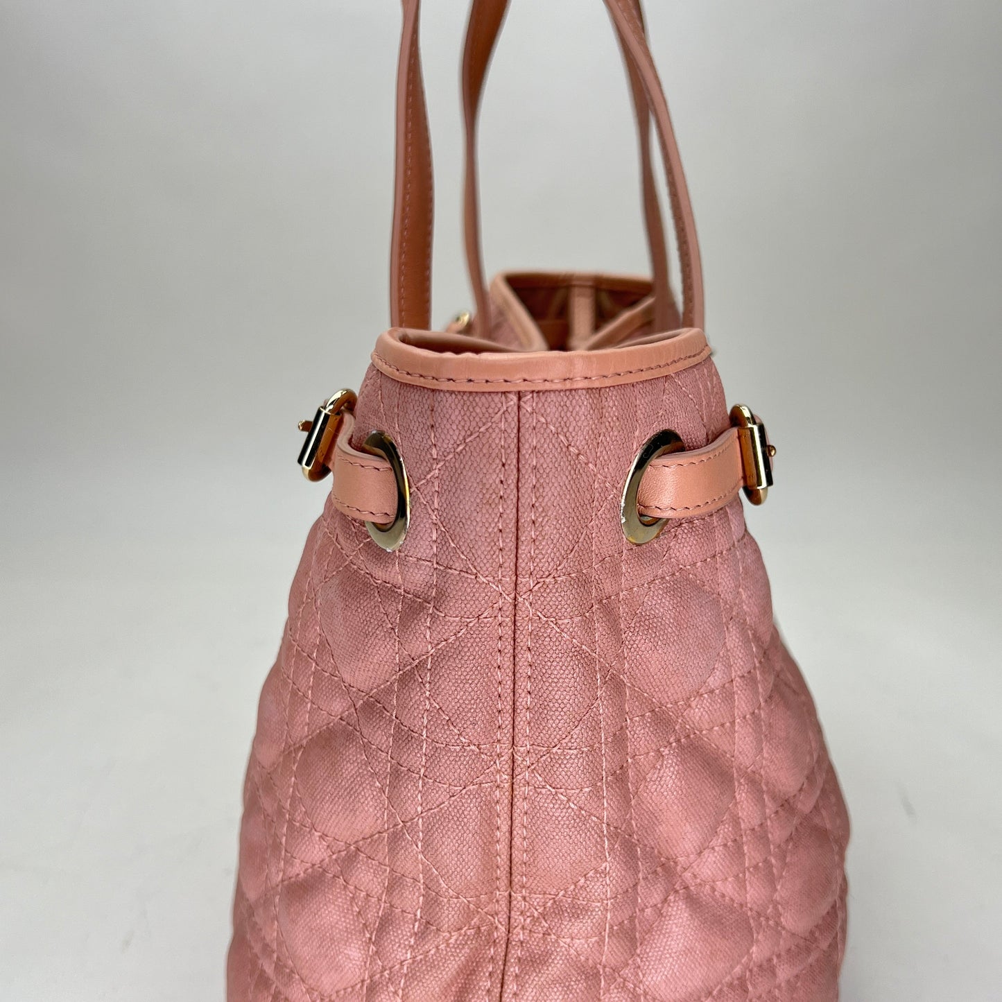 Cannage Pink Tote Bag in Canvas, Gold hardware