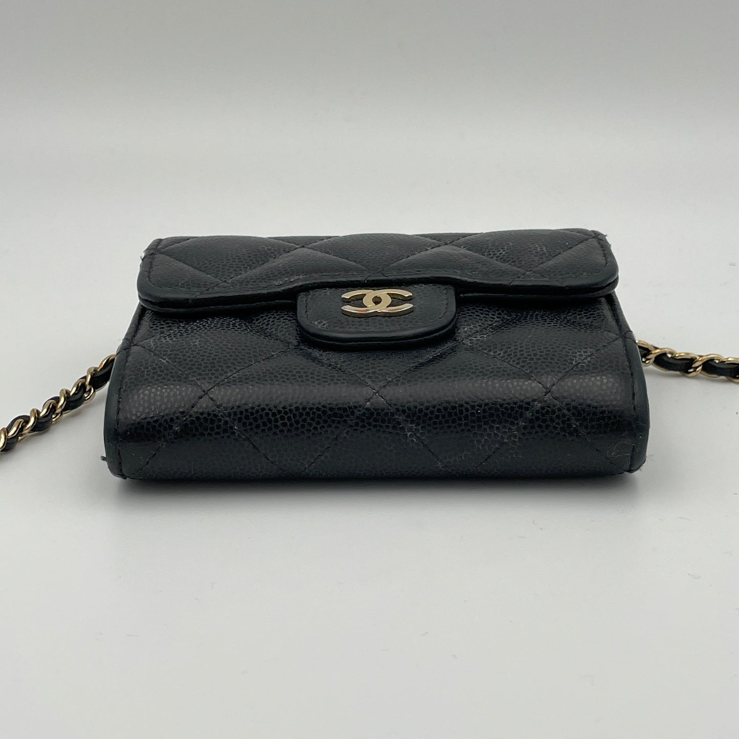 MATELASSE QUILTED Black Wallet on Chain in Caviar Leather, Gold hardware