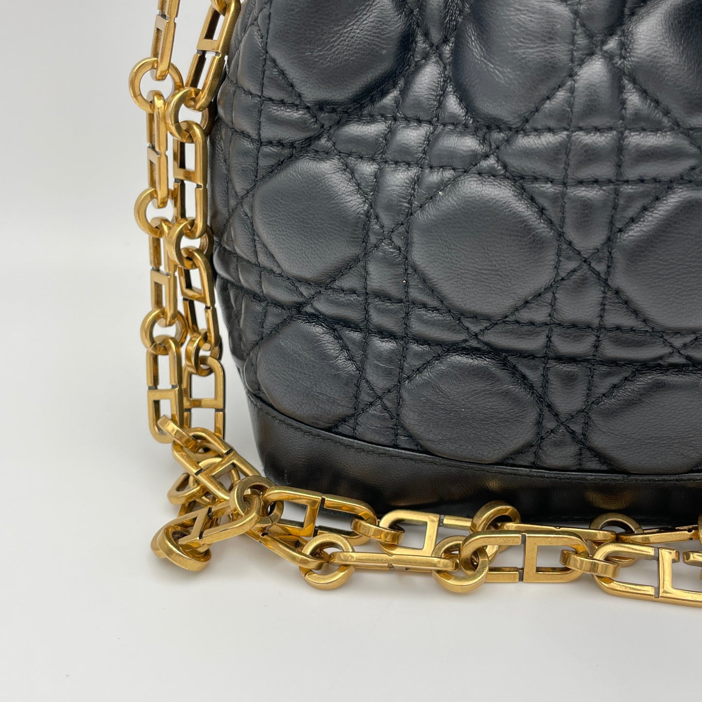 Jolie Bucket Black Crossbody Bag in Lambskin, Gold hardware