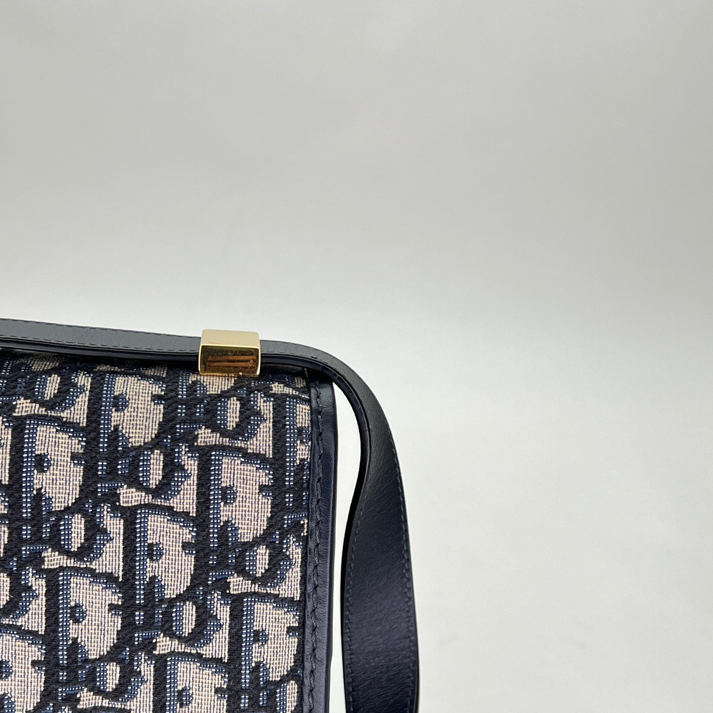 30 Montaigne Navy Shoulder Bag in Jacquard, Gold hardware