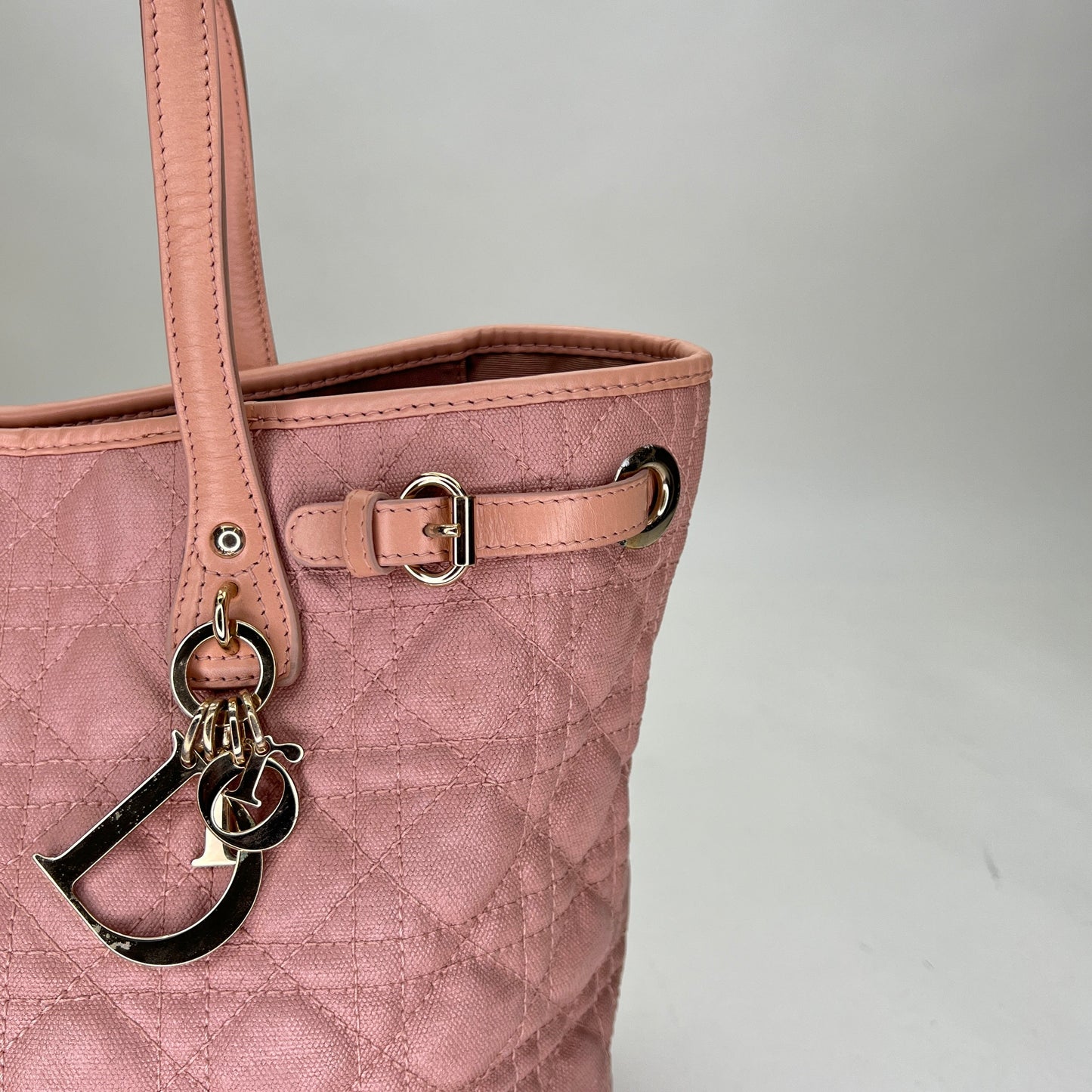 Cannage Pink Tote Bag in Canvas, Gold hardware