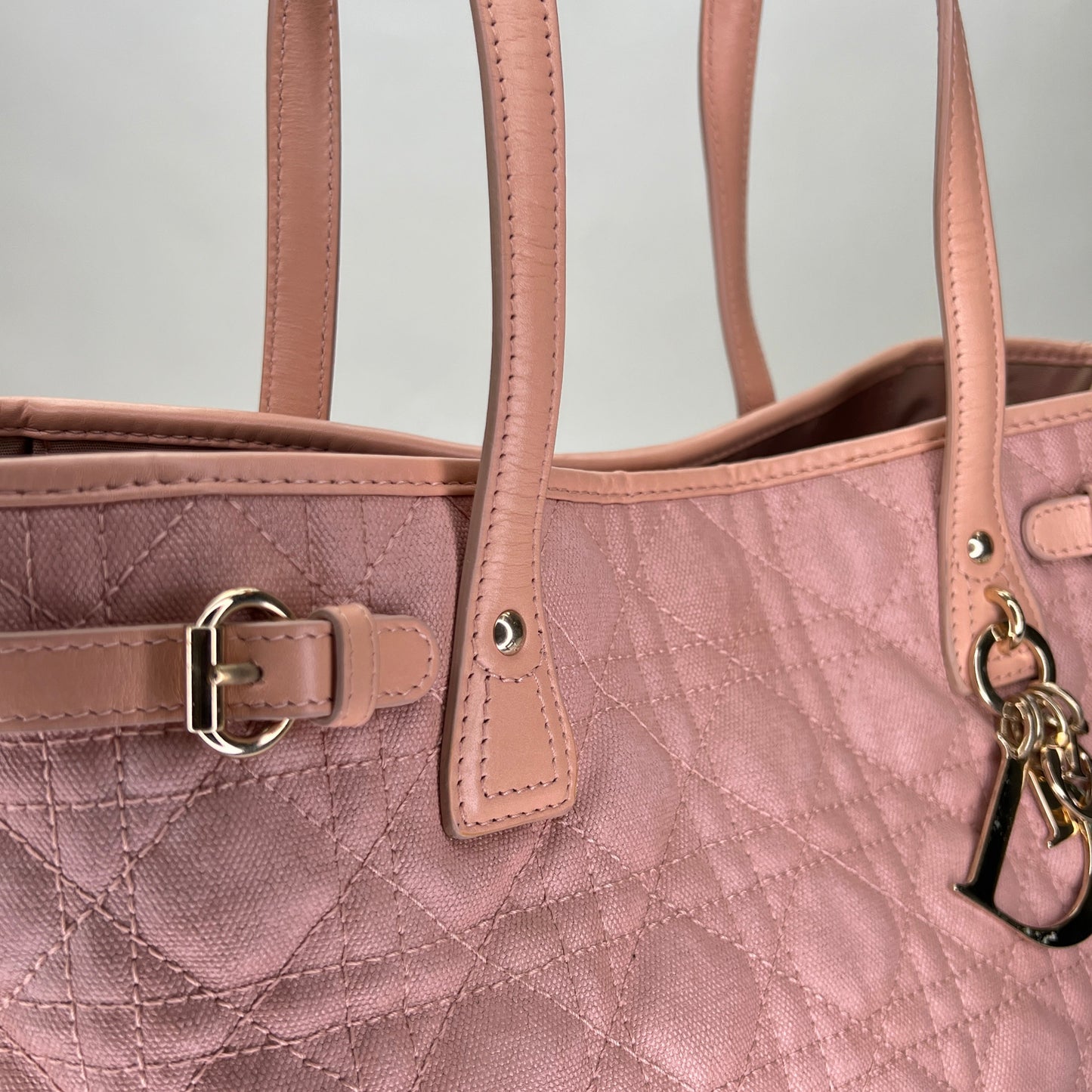 Cannage Pink Tote Bag in Canvas, Gold hardware