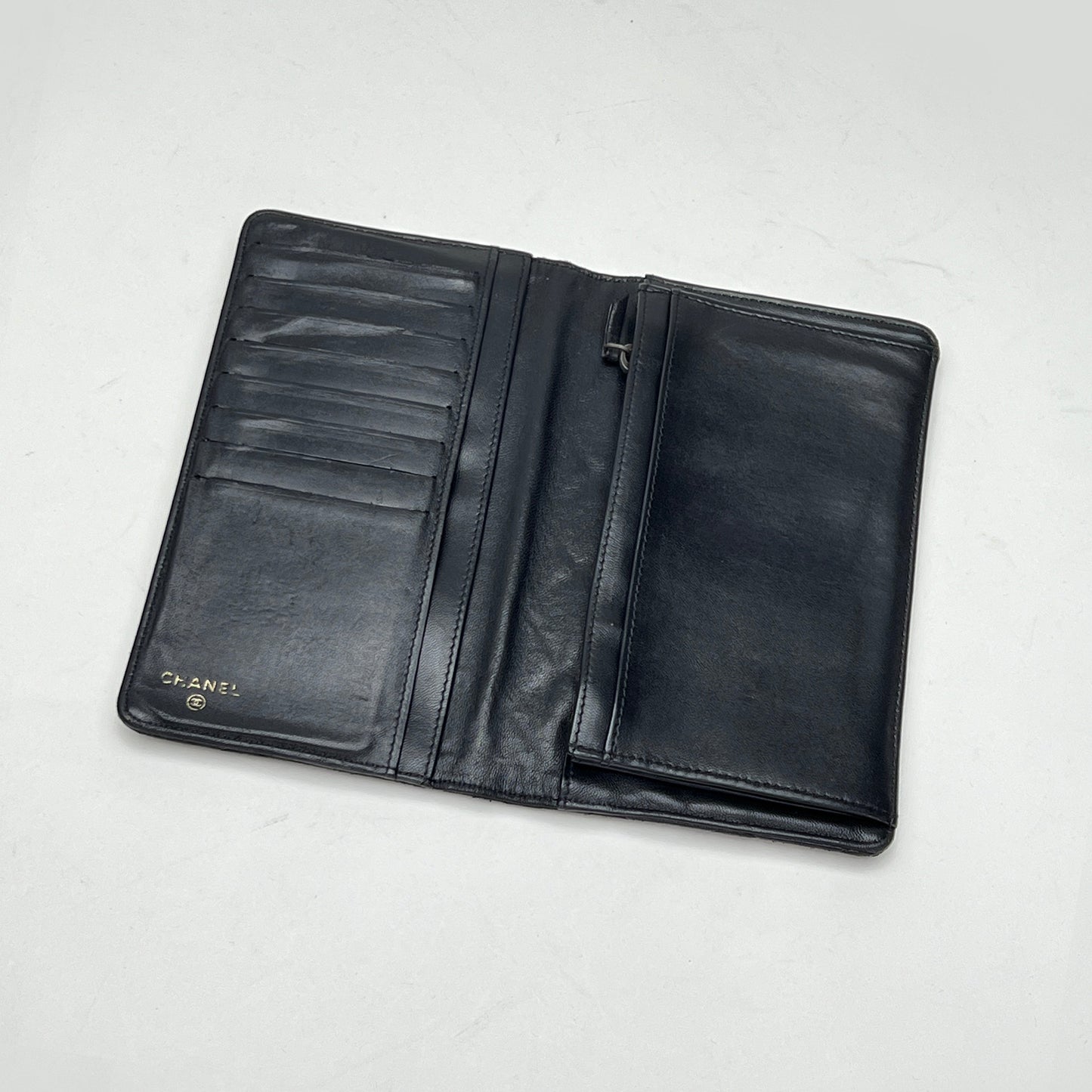 2.55 Long Flap Black Wallet in Calfskin, Gold hardware