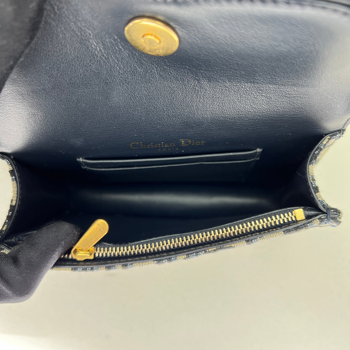 Oblique Saddle Navy Belt Bag in Jacquard, Gold hardware
