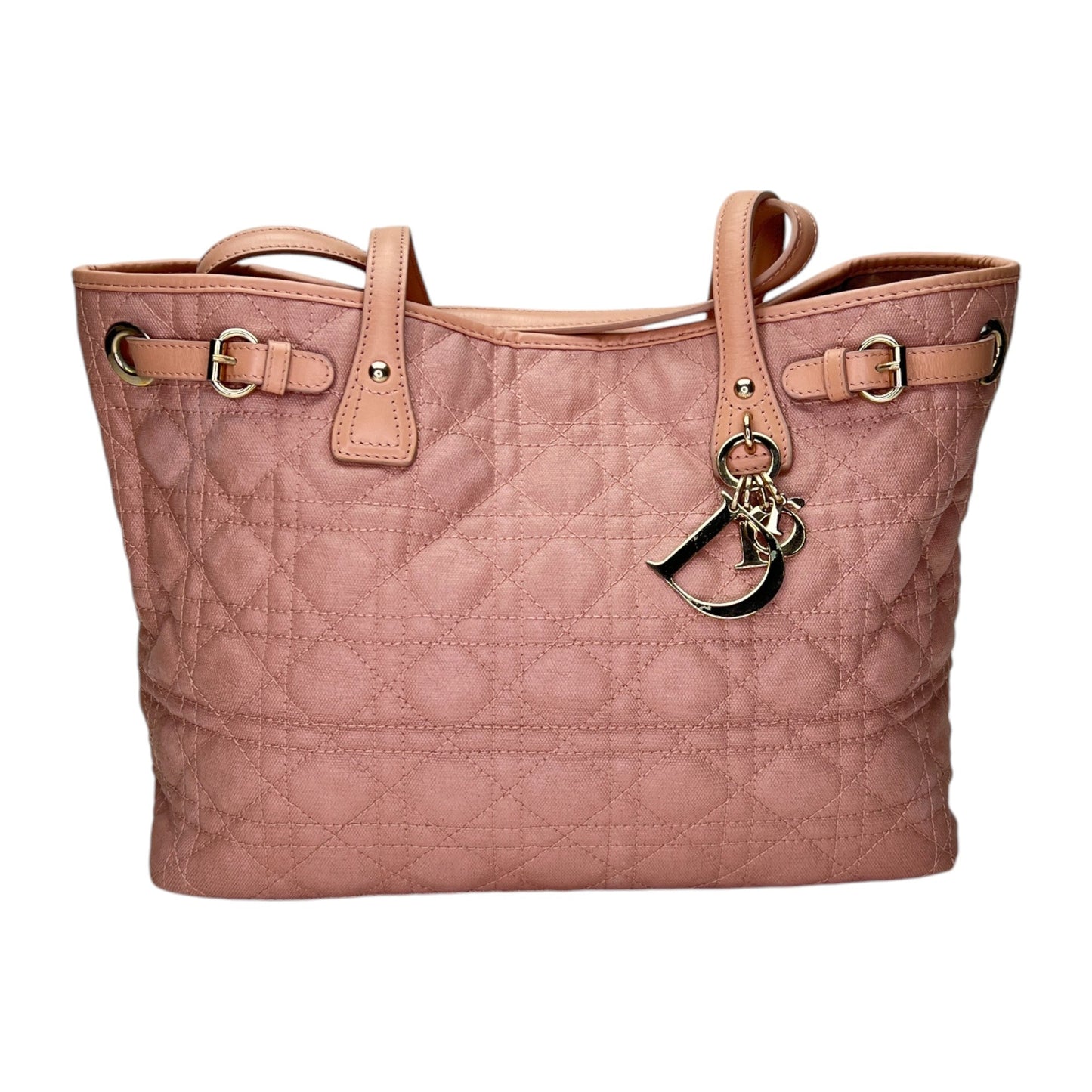 Cannage Pink Tote Bag in Canvas, Gold hardware