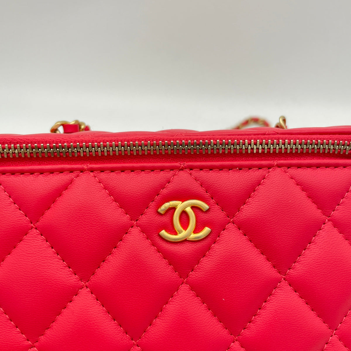 Pearl Crush Pink Vanity Bag in Lambskin, Brushed Gold hardware