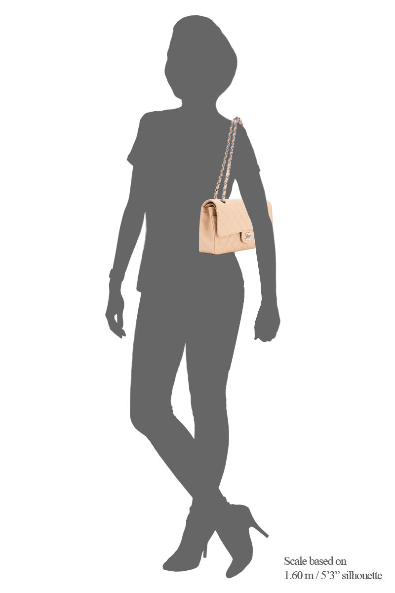 Classic Double Flap Medium Beige Shoulder Bag in Caviar Leather, Silver hardware