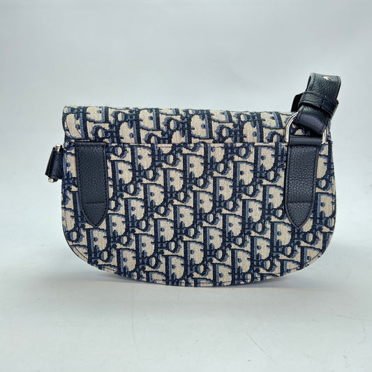 Saddle Navy Shoulder Bag in Jacquard, Gold hardware