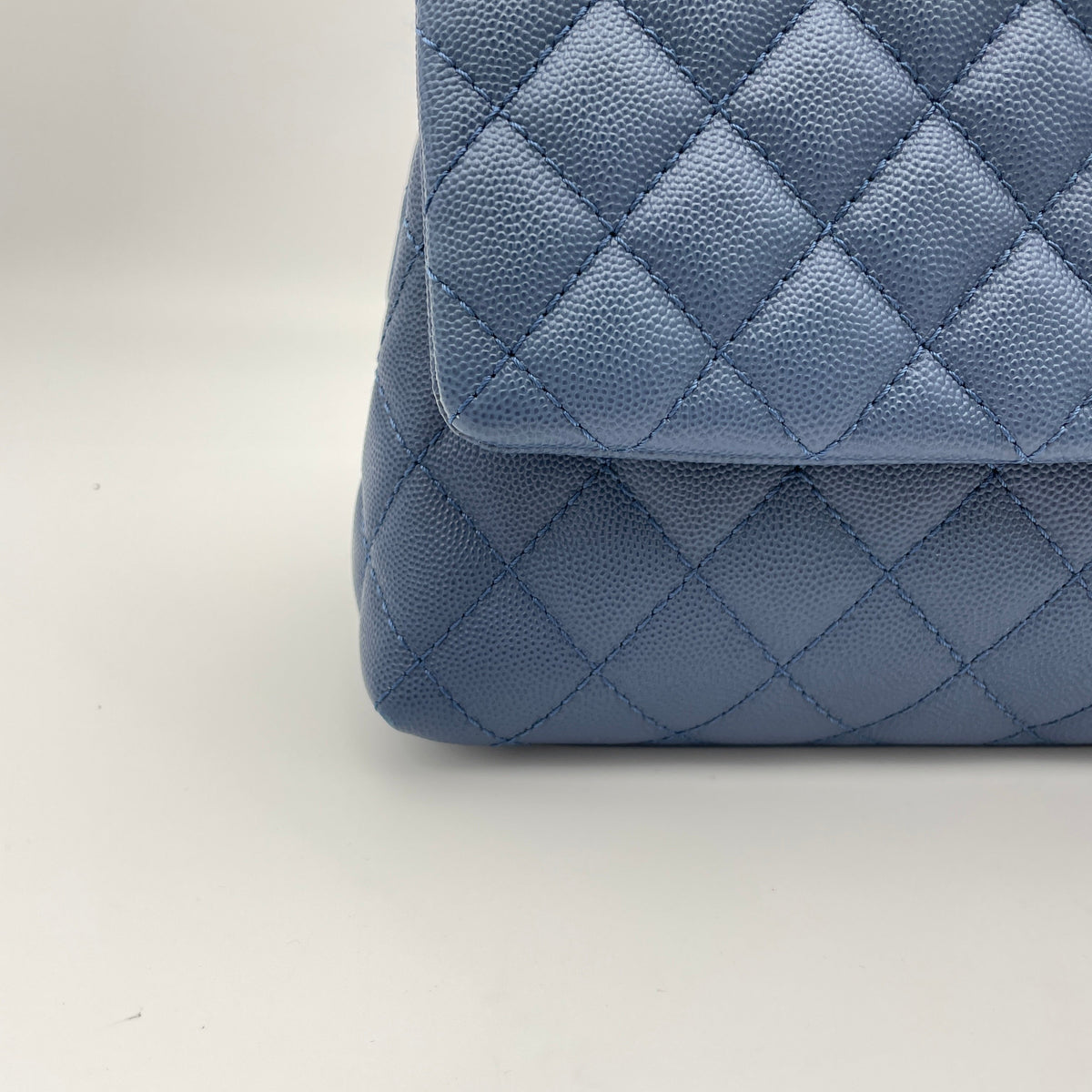 Coco Flap Blue Top Handle Bag in Caviar Leather, Gold hardware
