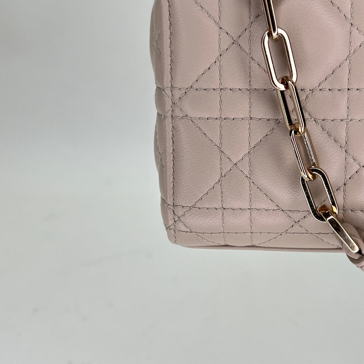 Lady d-joy Medium Beige Top Handle Bag in Lambskin, Light Gold hardware