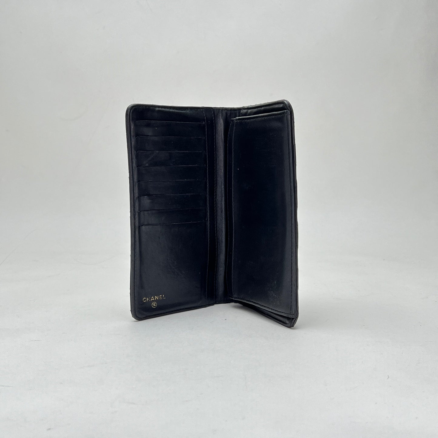 2.55 Long Flap Black Wallet in Calfskin, Gold hardware