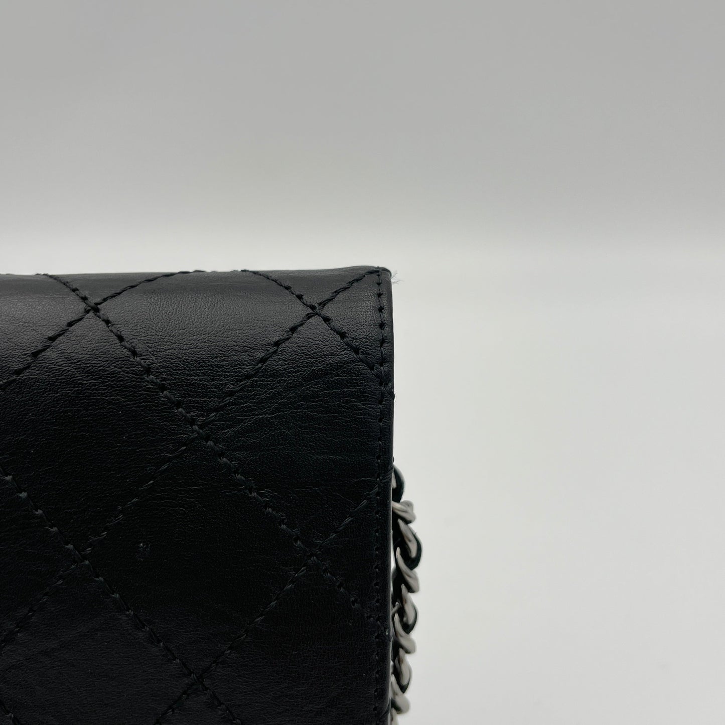 2.55 Black Wallet on Chain in Calfskin, Silver hardware