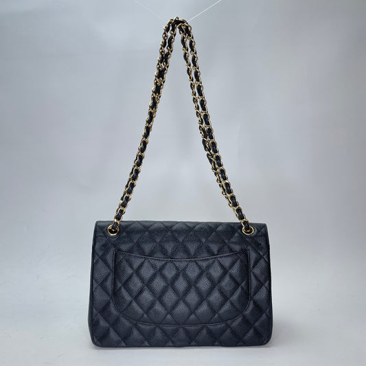 Classic Flap Jumbo Black Shoulder Bag in Caviar Leather, Gold hardware