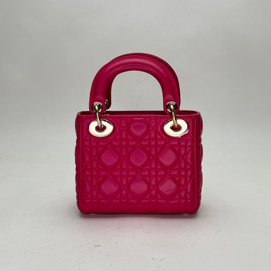 Lady Dior Mini Pink Top Handle Bag in Lambskin, Light Gold hardware