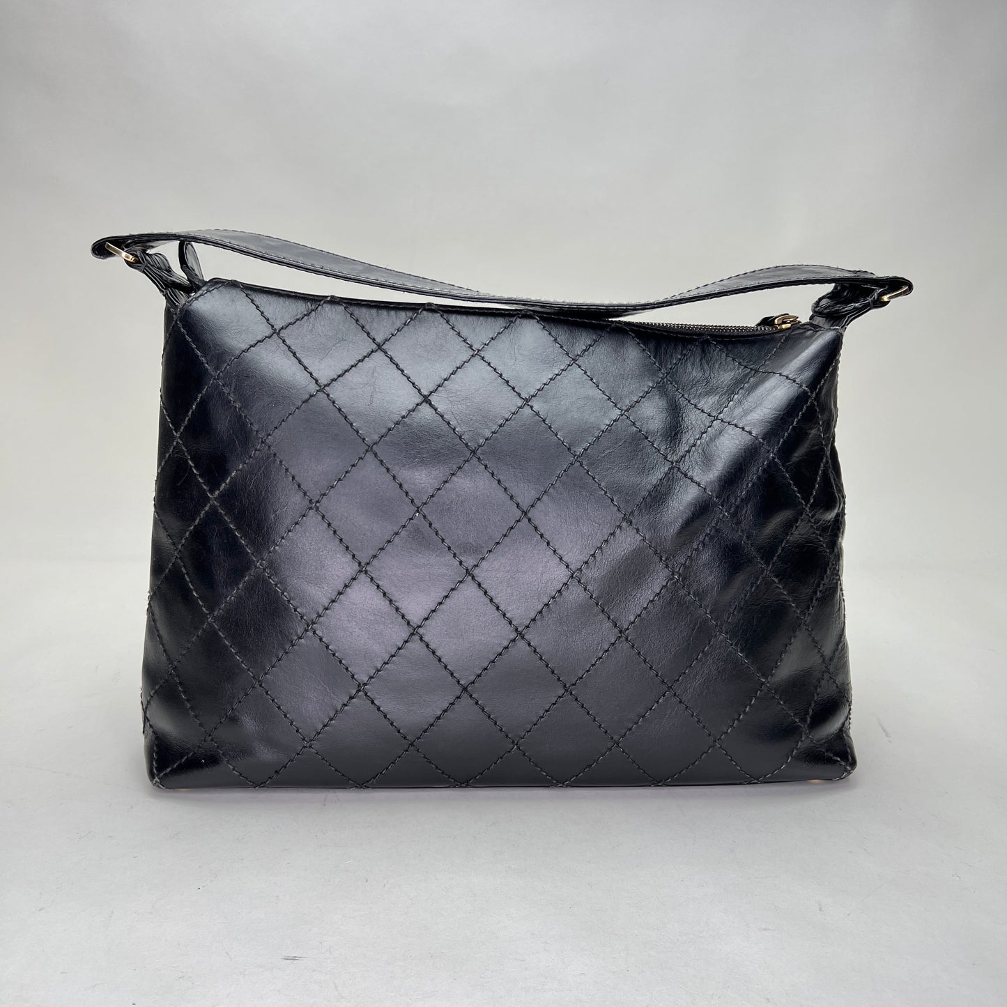 Stitches Black Shoulder Bag in Calfskin, Gold hardware