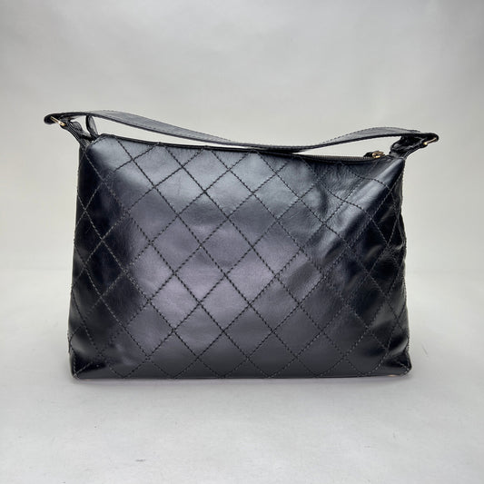 Stitches Black Shoulder Bag in Calfskin, Gold hardware