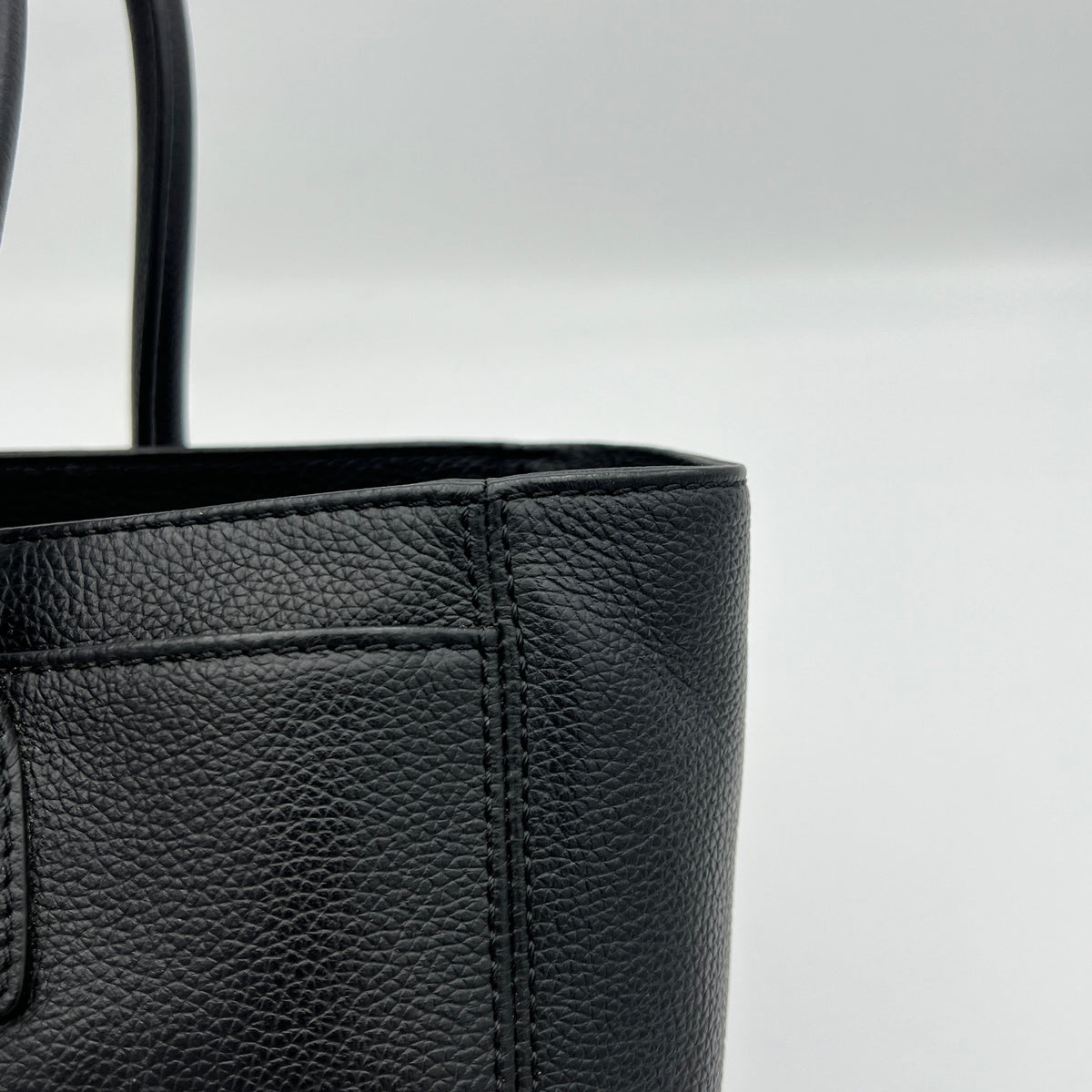 Executive Cerf Black Top Handle Bag in Calfskin, Gold hardware