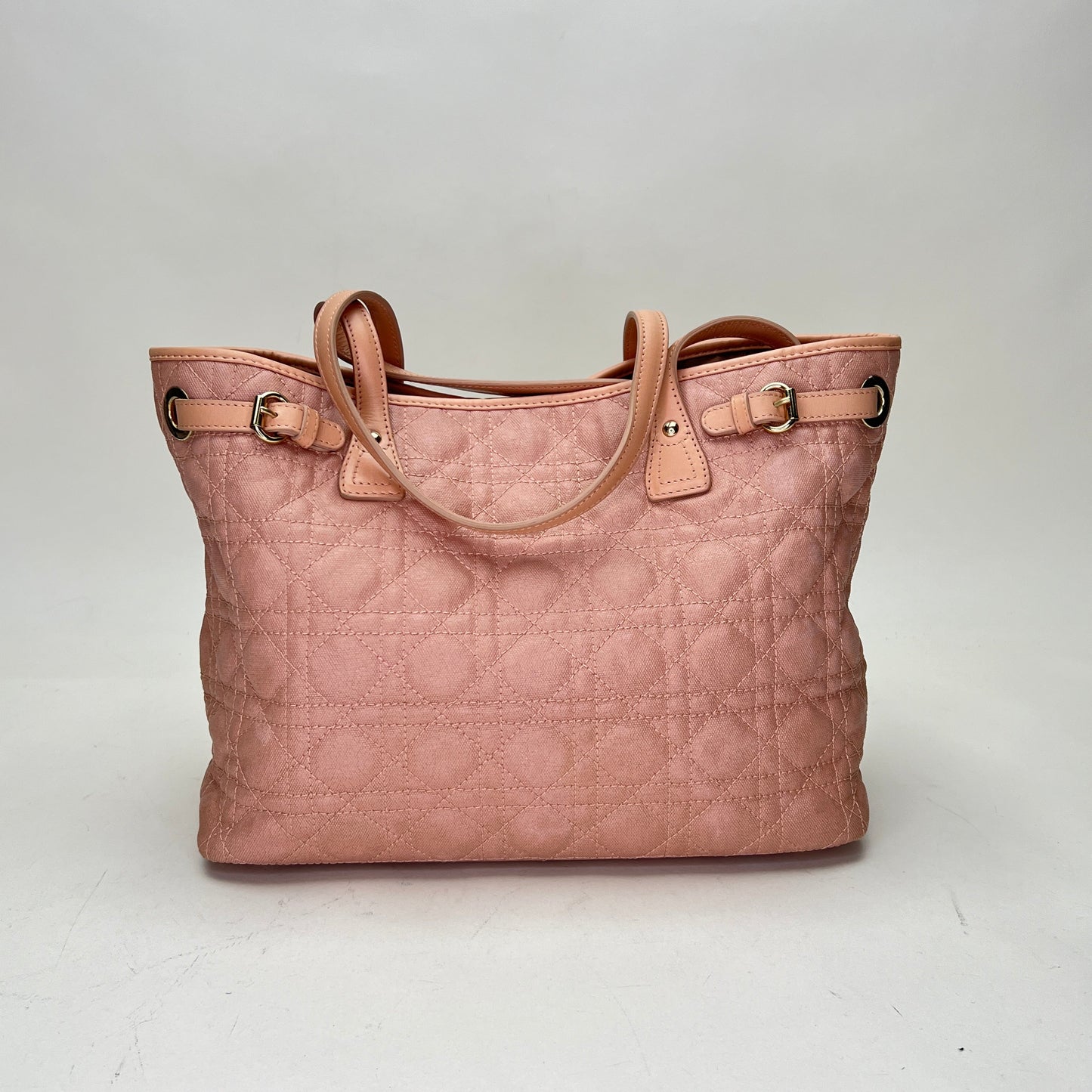 Cannage Pink Tote Bag in Canvas, Gold hardware