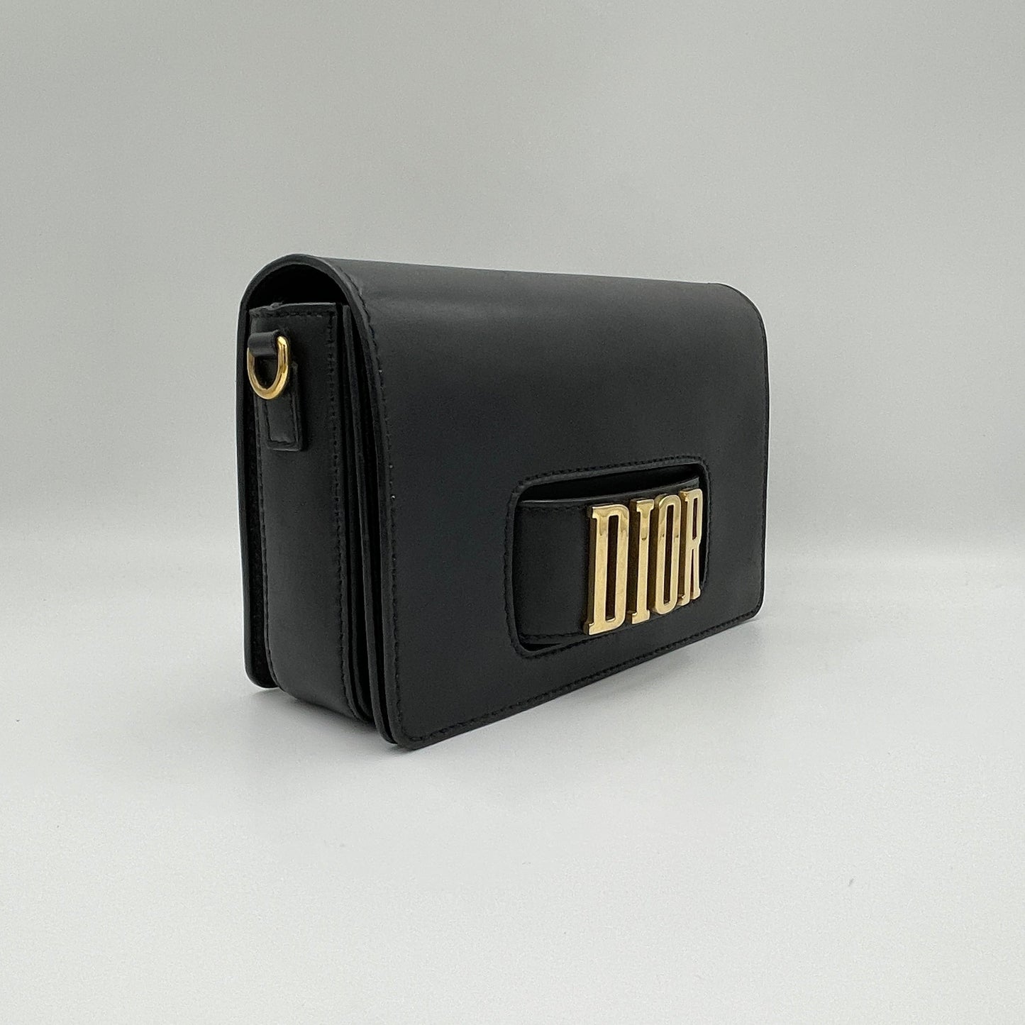 J'adior Black Crossbody Bag in Calfskin, Gold hardware