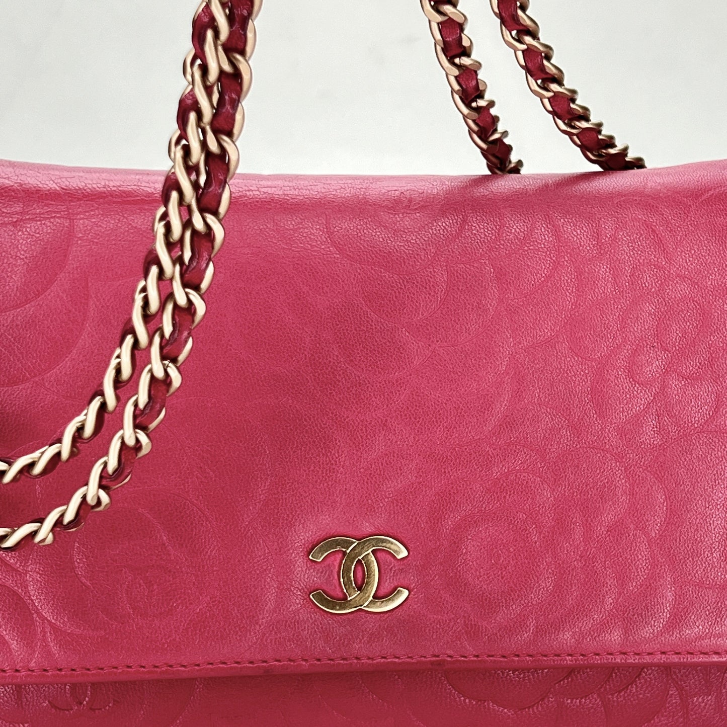 Camelia Pink Wallet on Chain in Lambskin, Gold hardware