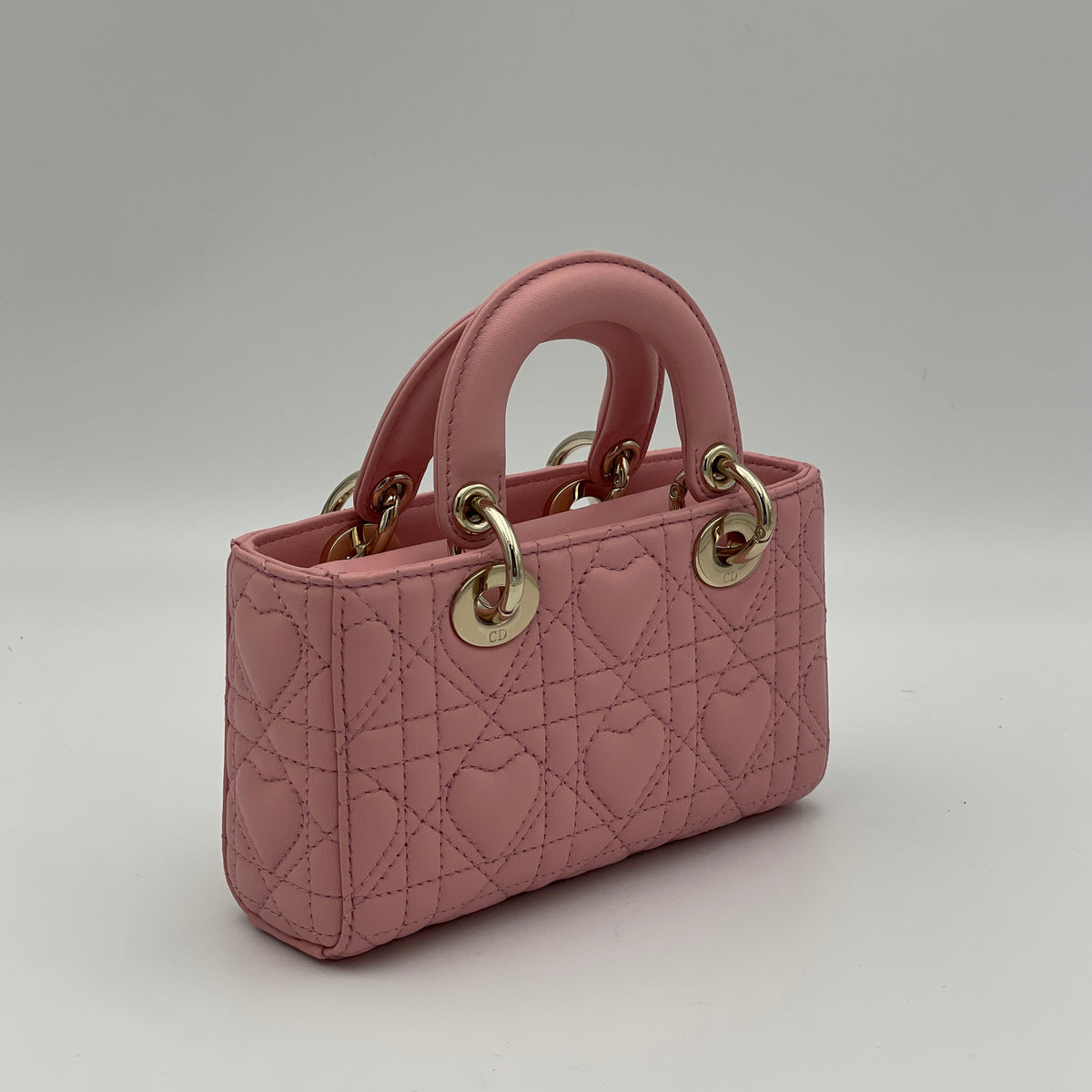 D-Joy Micro Pink Top Handle Bag in Lambskin, Light Gold hardware