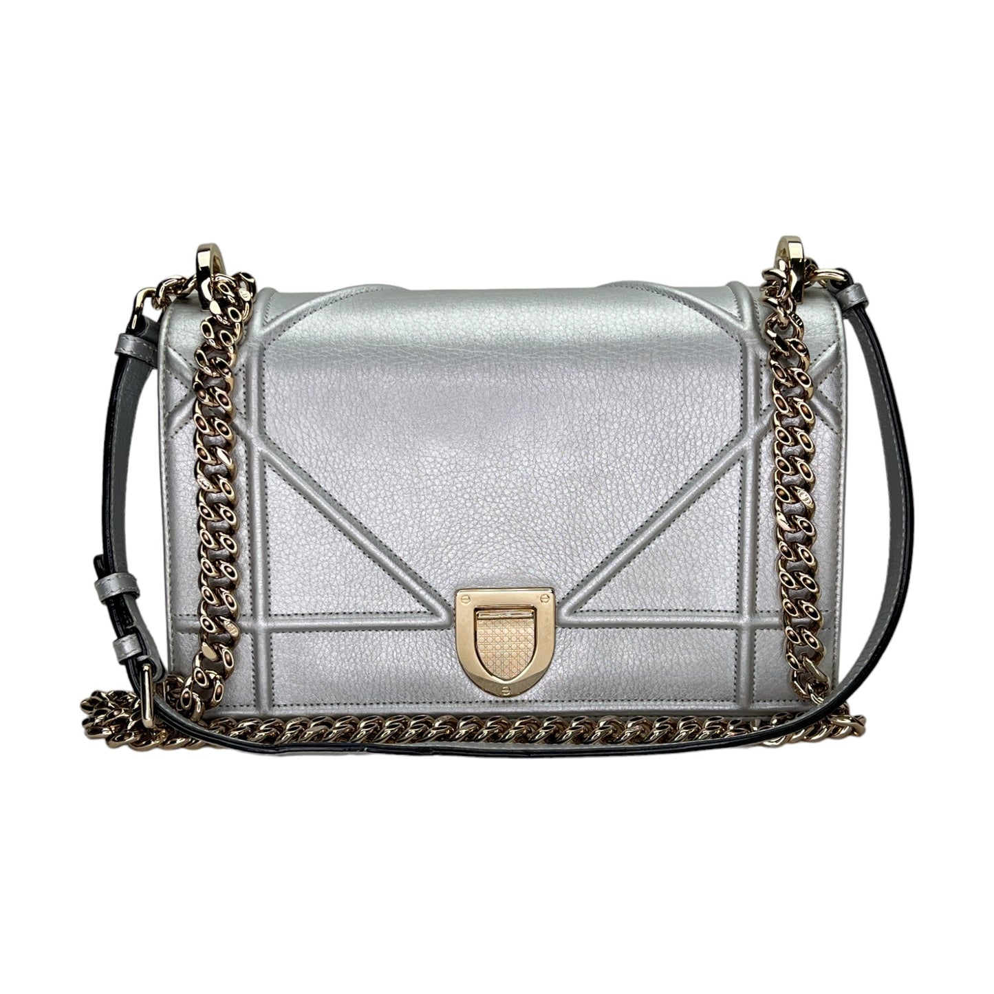 Diorama Medium Silver Shoulder Bag in Calfskin, Gold hardware