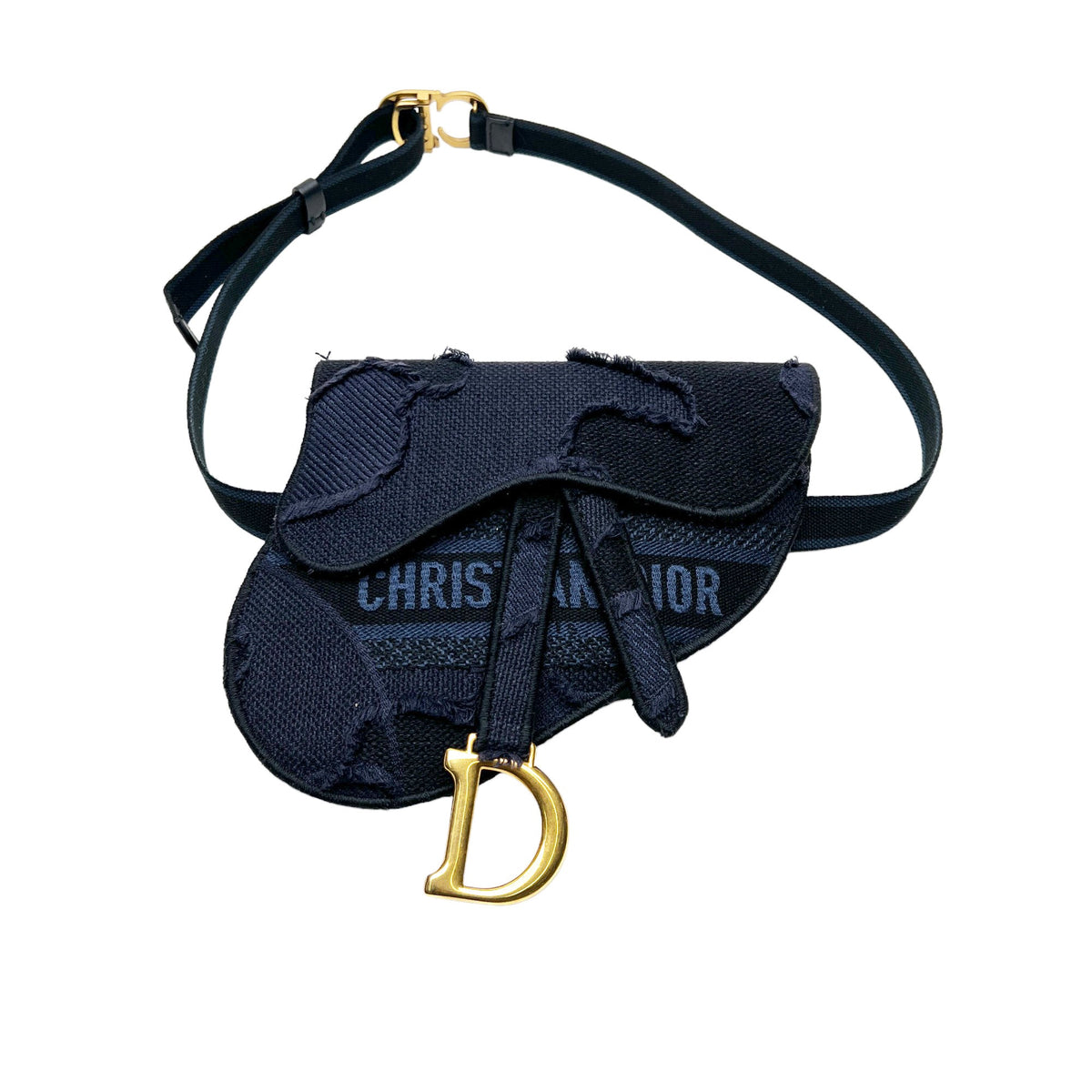 Saddle Navy Belt Bag in Jacquard, Gold hardware