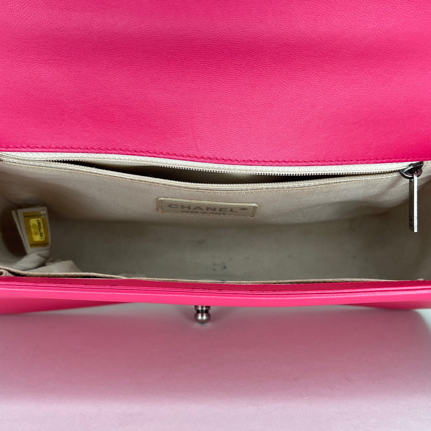 Boy Large Pink Shoulder Bag in Calfskin, Ruthenium hardware