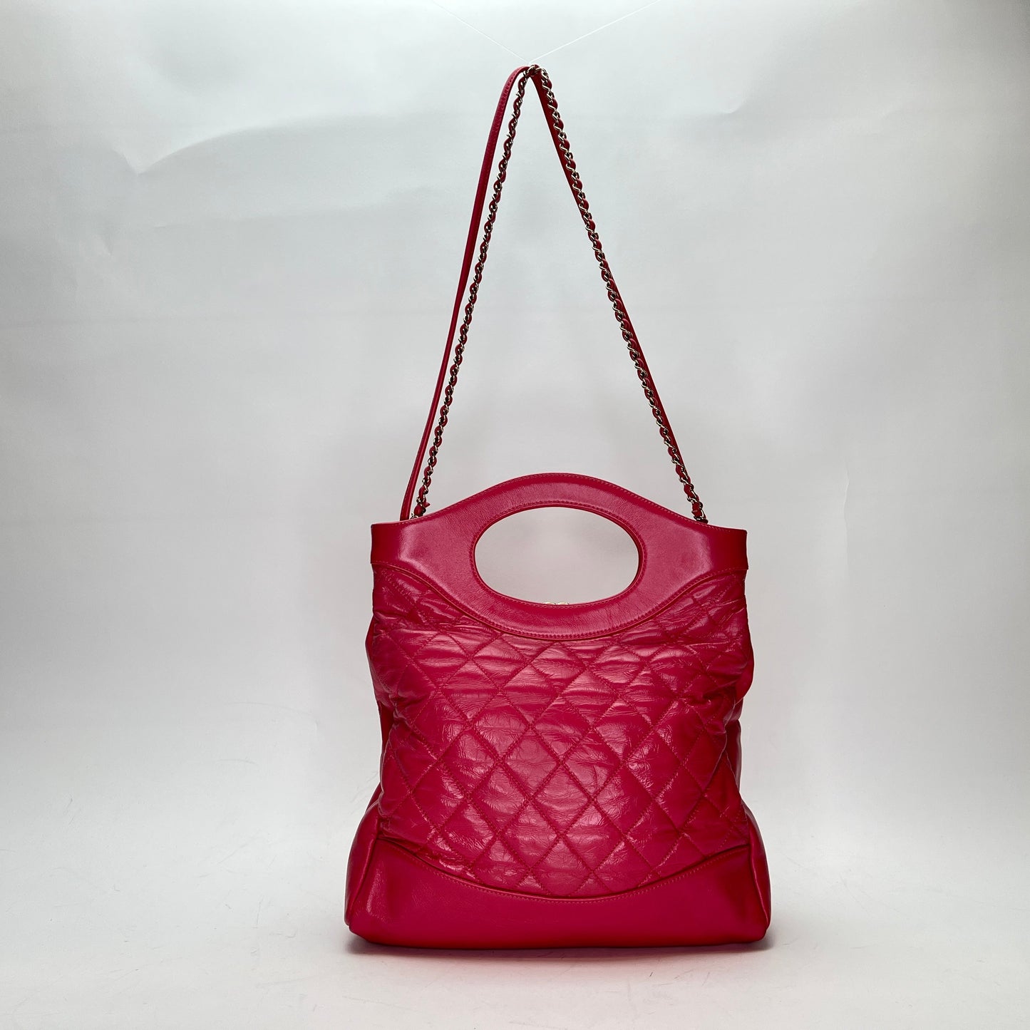 31 Shopping Medium Pink Tote Bag in Calfskin, Gold hardware