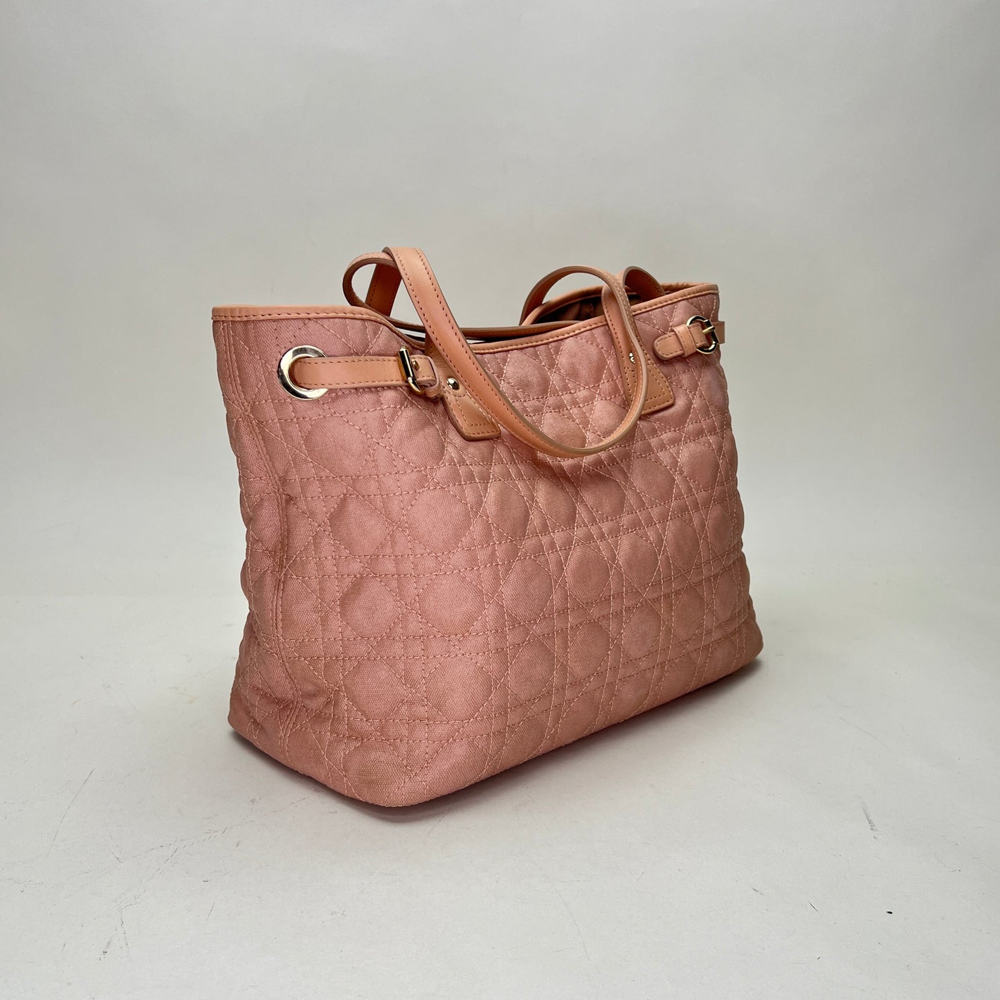 Cannage Pink Tote Bag in Canvas, Gold hardware