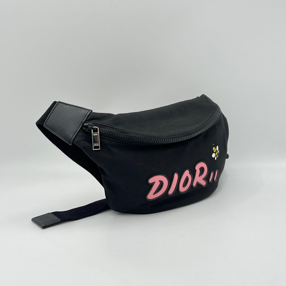 x Kaws Black Belt Bag in Nylon, Silver hardware