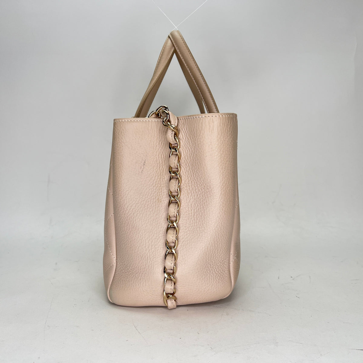 Stitched Shopping Beige Top Handle Bag in, Gold hardware