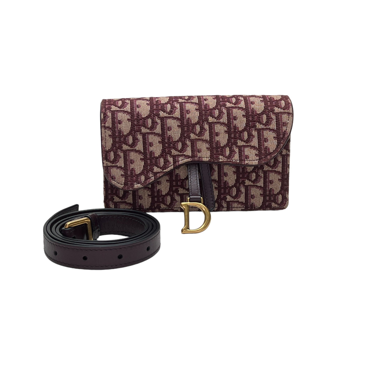 Oblique Saddle Maroon Belt Bag in Jacquard, Gold hardware