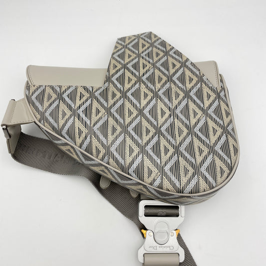 CD Diamond Saddle Grey Crossbody Bag in Coated Canvas, Silver hardware