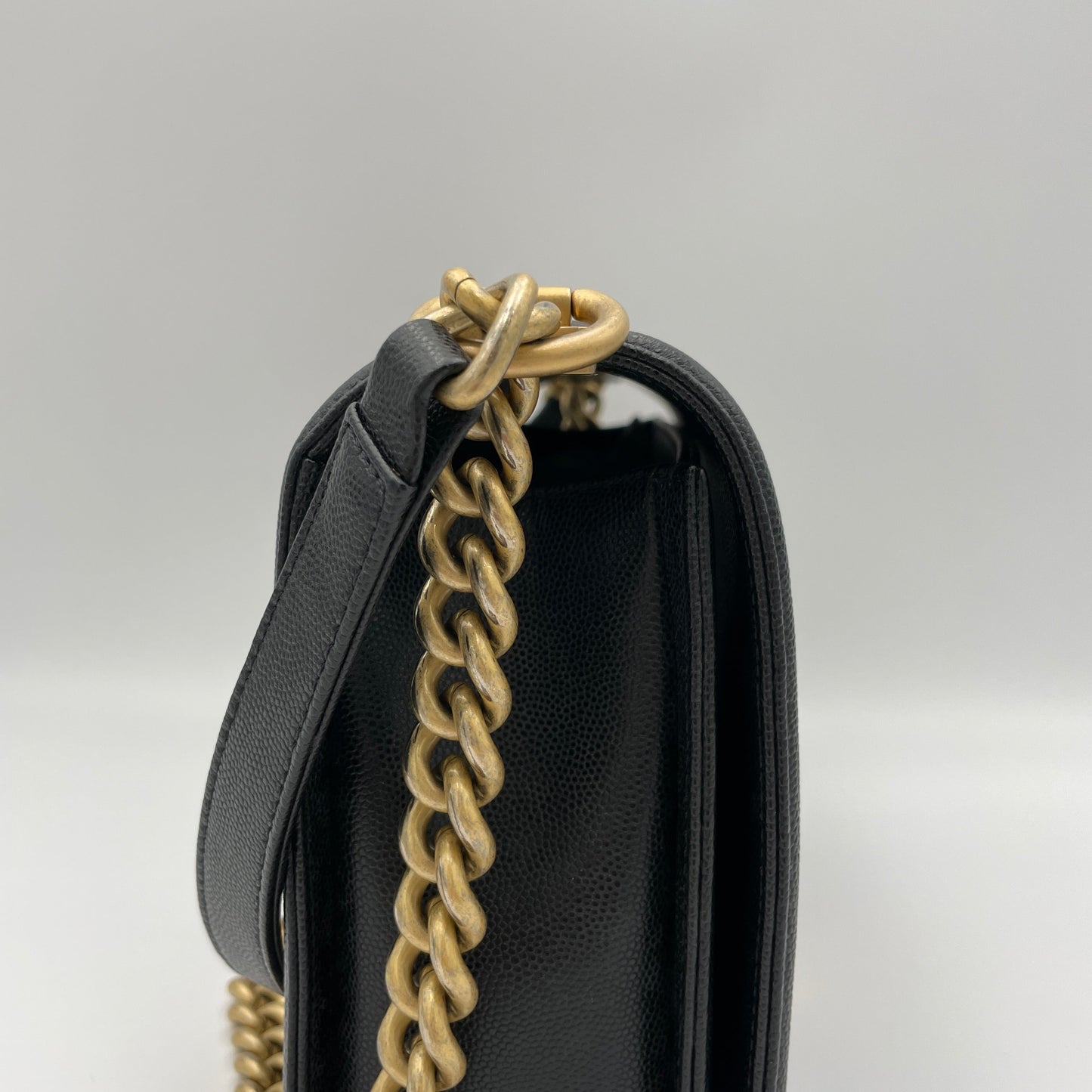 Boy Medium Black Crossbody Bag in Caviar Leather, Gold hardware