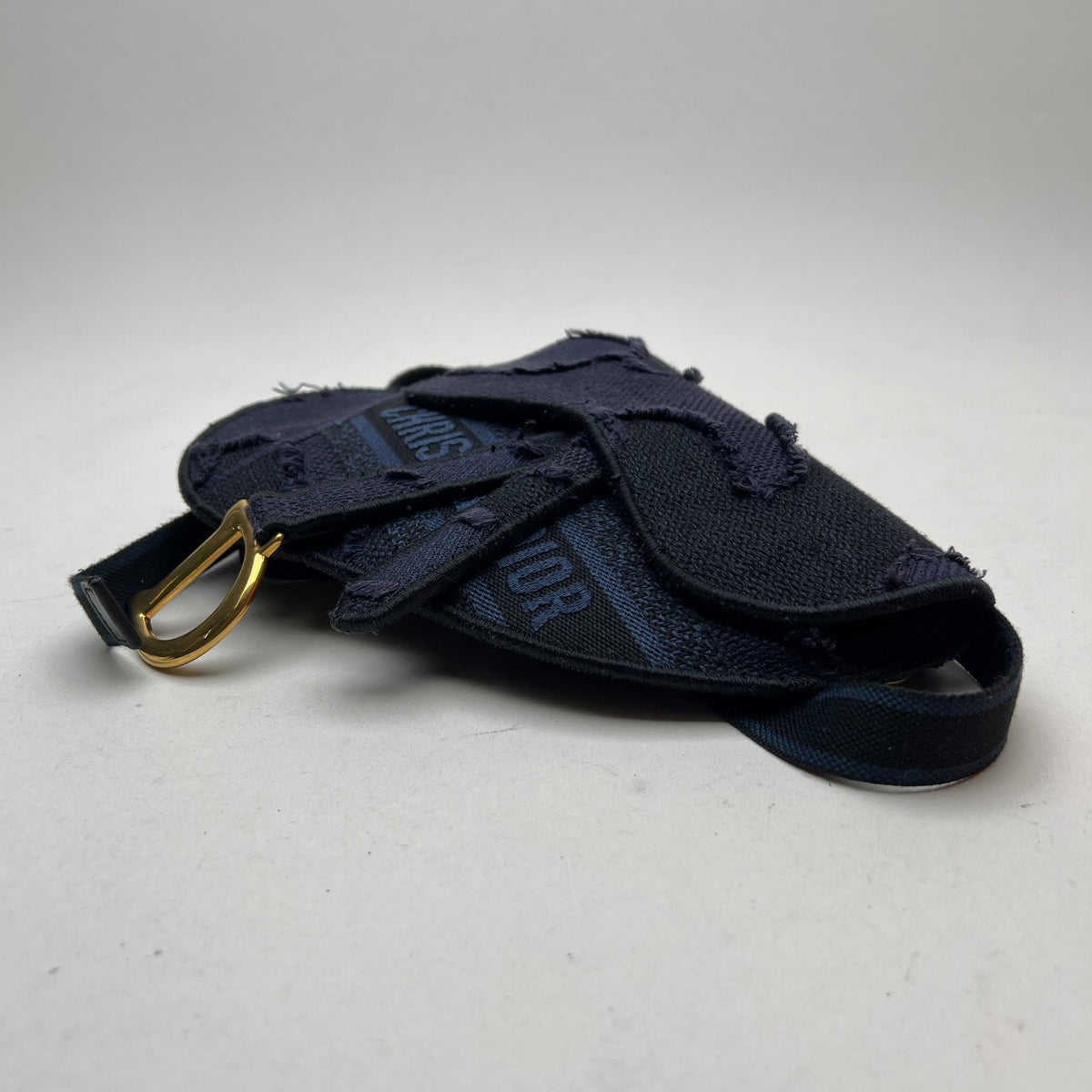Saddle Navy Belt Bag in Jacquard, Gold hardware