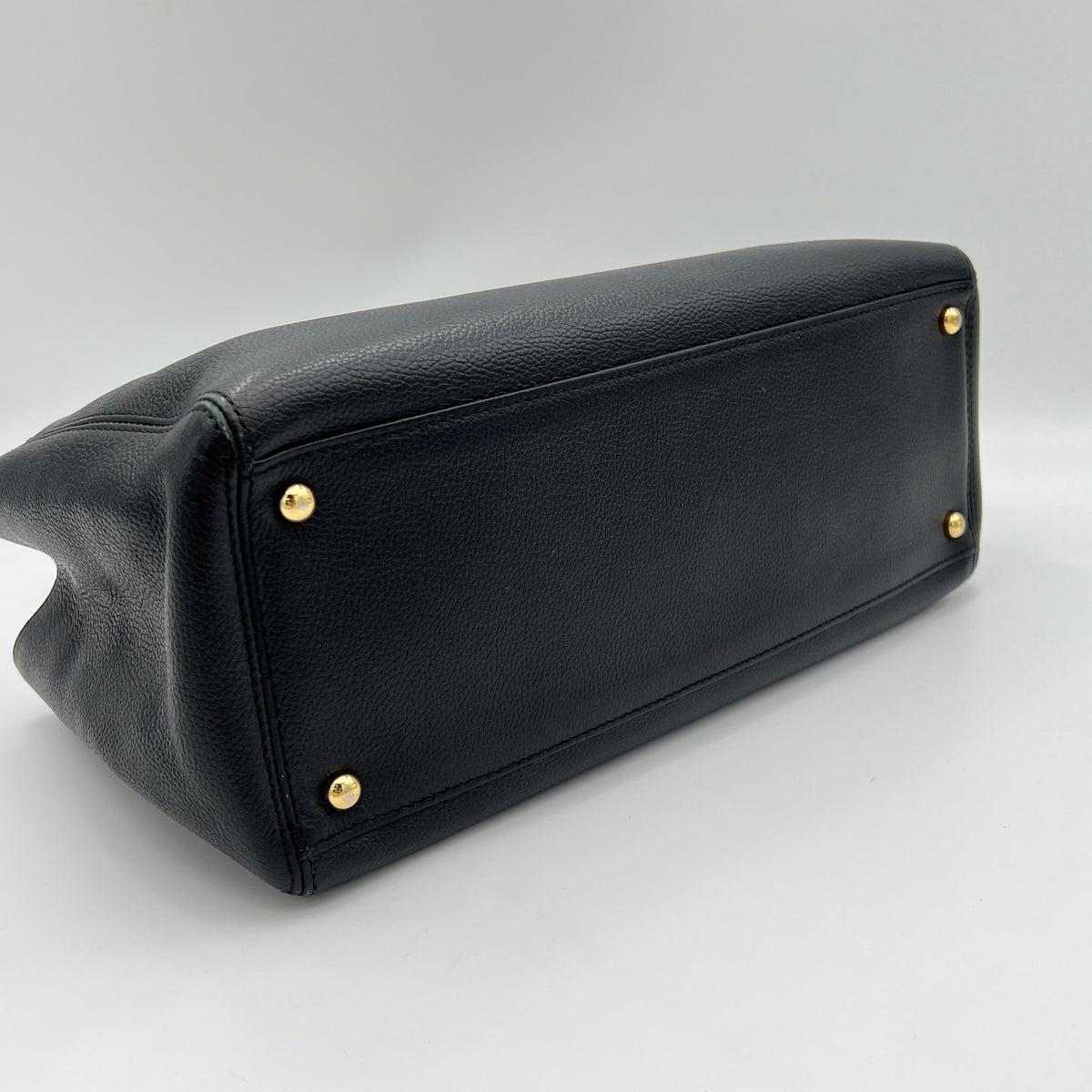 Executive Cerf Black Top Handle Bag in Calfskin, Gold hardware