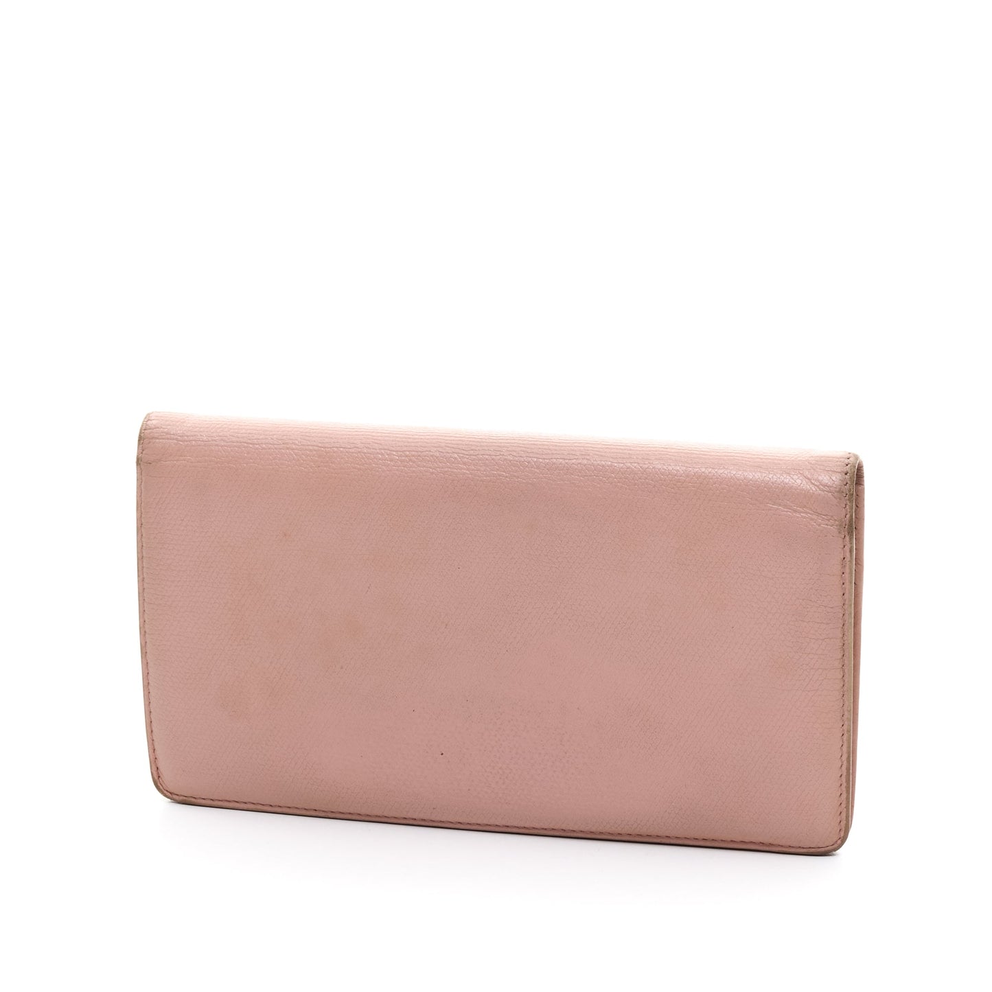 Bi-fold Long Pink Wallet in Calfskin, Gold hardware