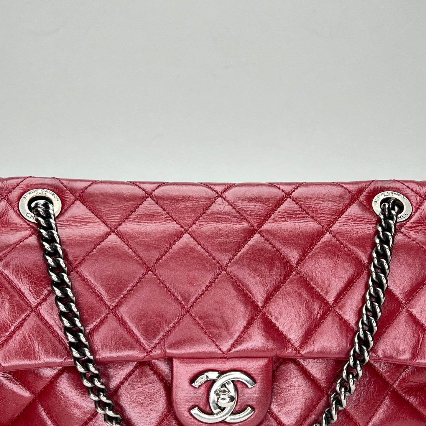 Easy Flap Medium Maroon Shoulder Bag in Calfskin, Ruthenium hardware