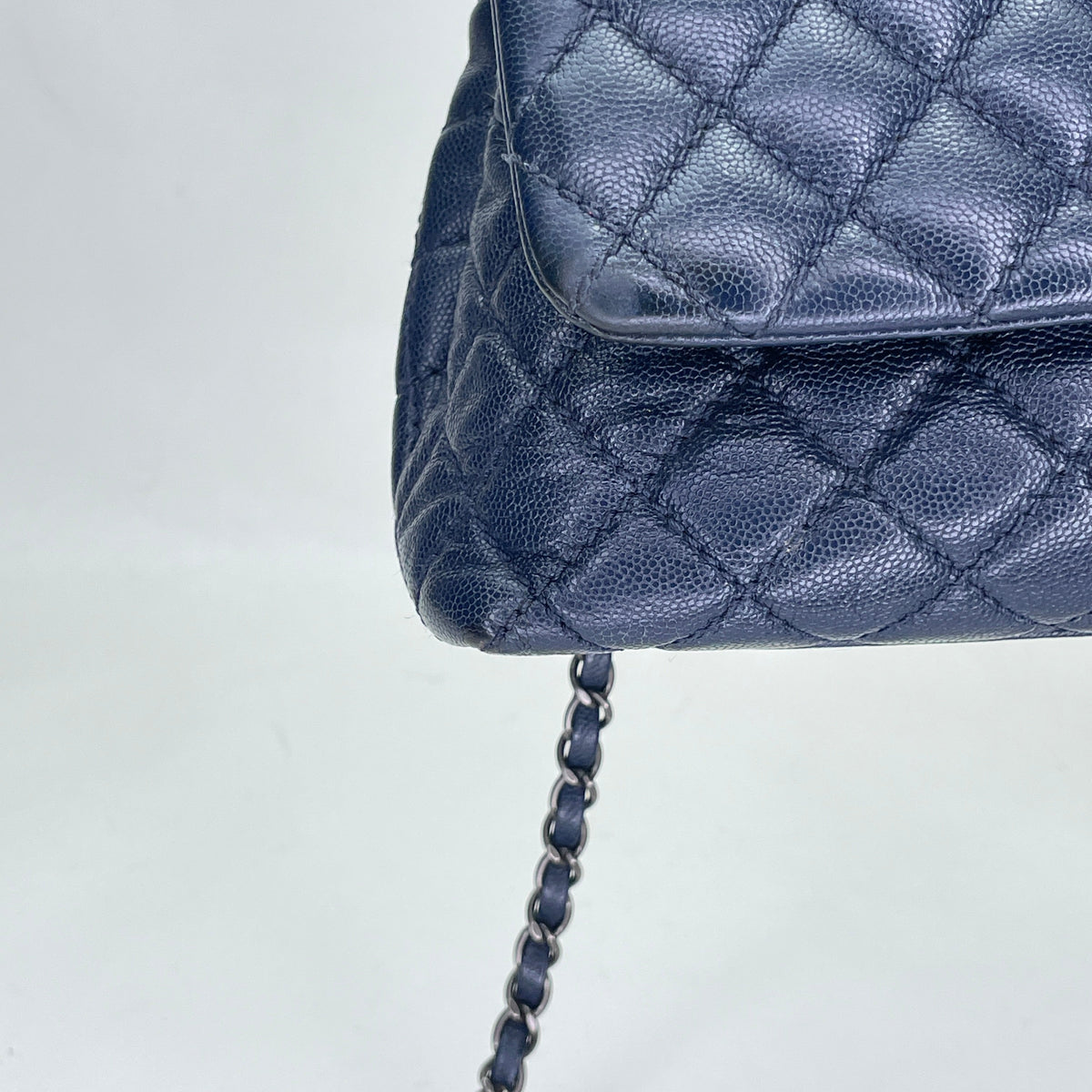 Coco Navy Top Handle Bag in Caviar Leather, Ruthenium hardware