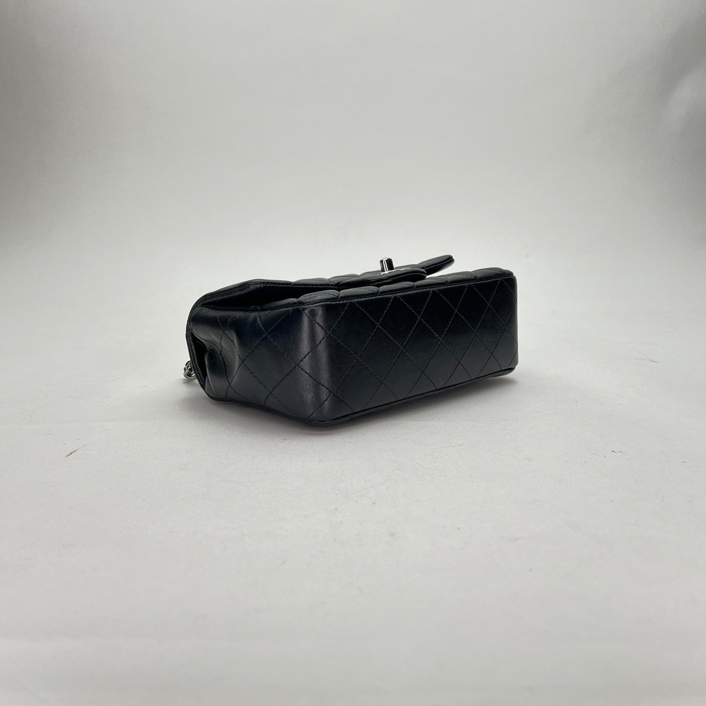 Classic Flap Mini Rectangle Navy Shoulder Bag in Lambskin, Silver hardware