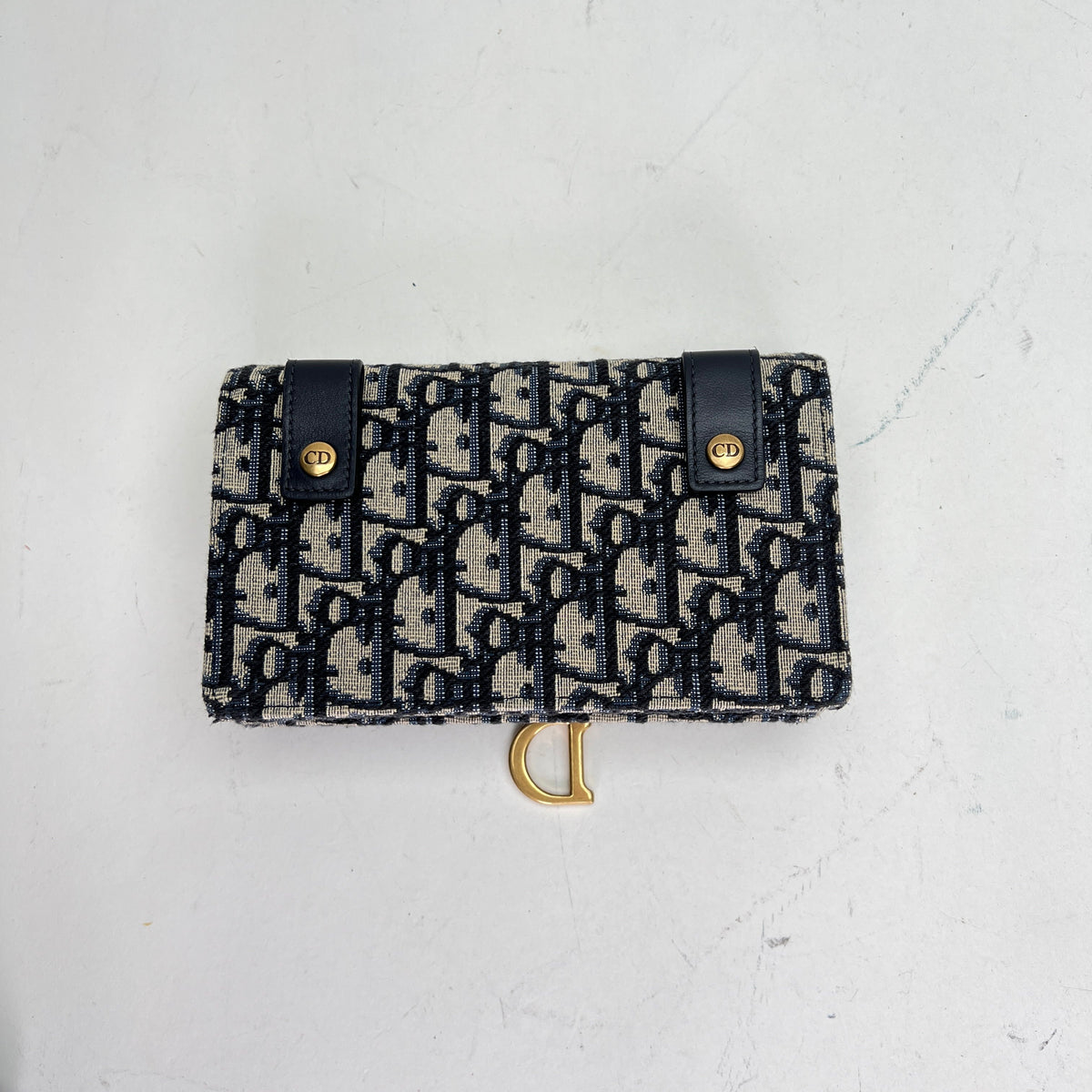 Oblique Saddle Navy Belt Bag in Jacquard, Gold hardware
