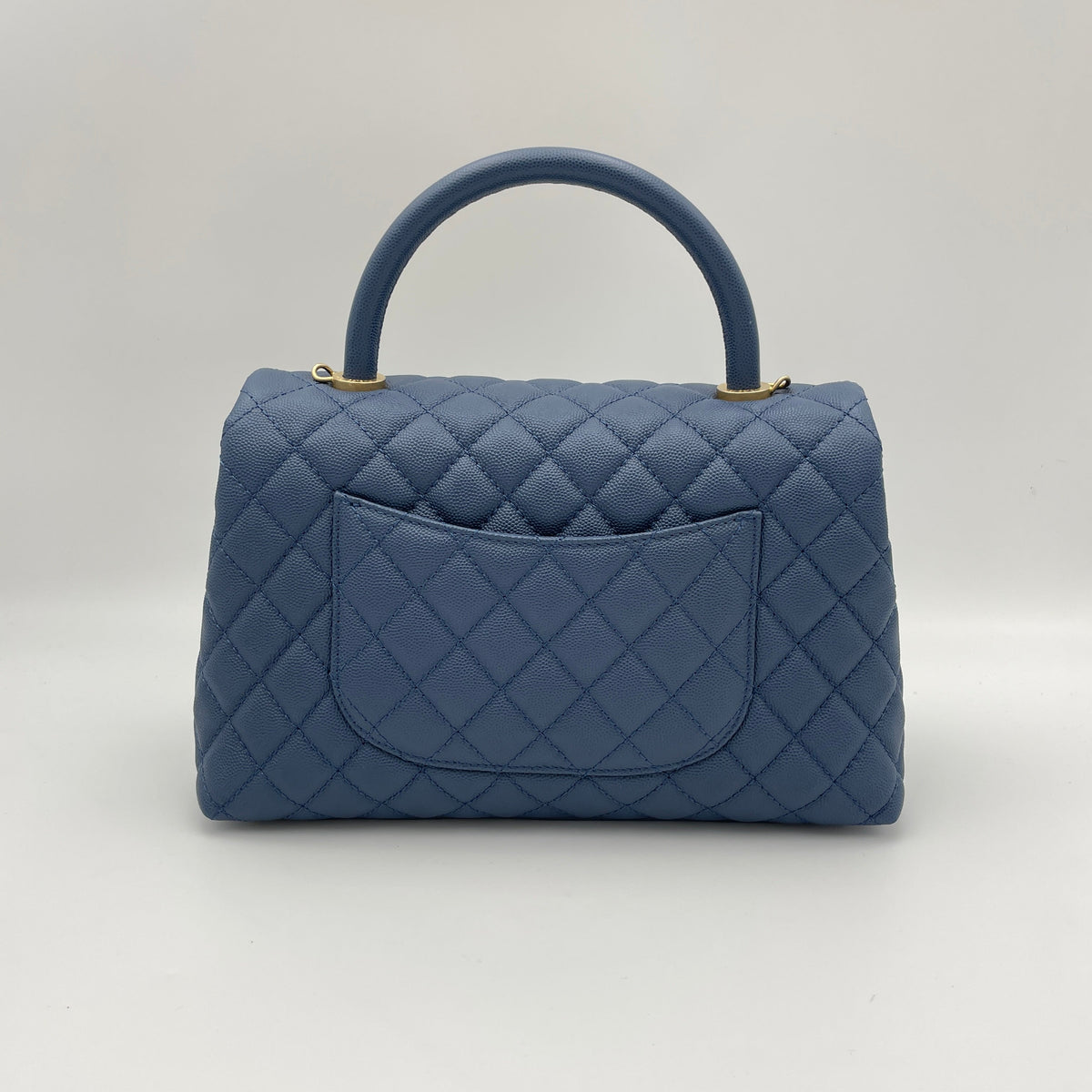 Coco Flap Blue Top Handle Bag in Caviar Leather, Gold hardware