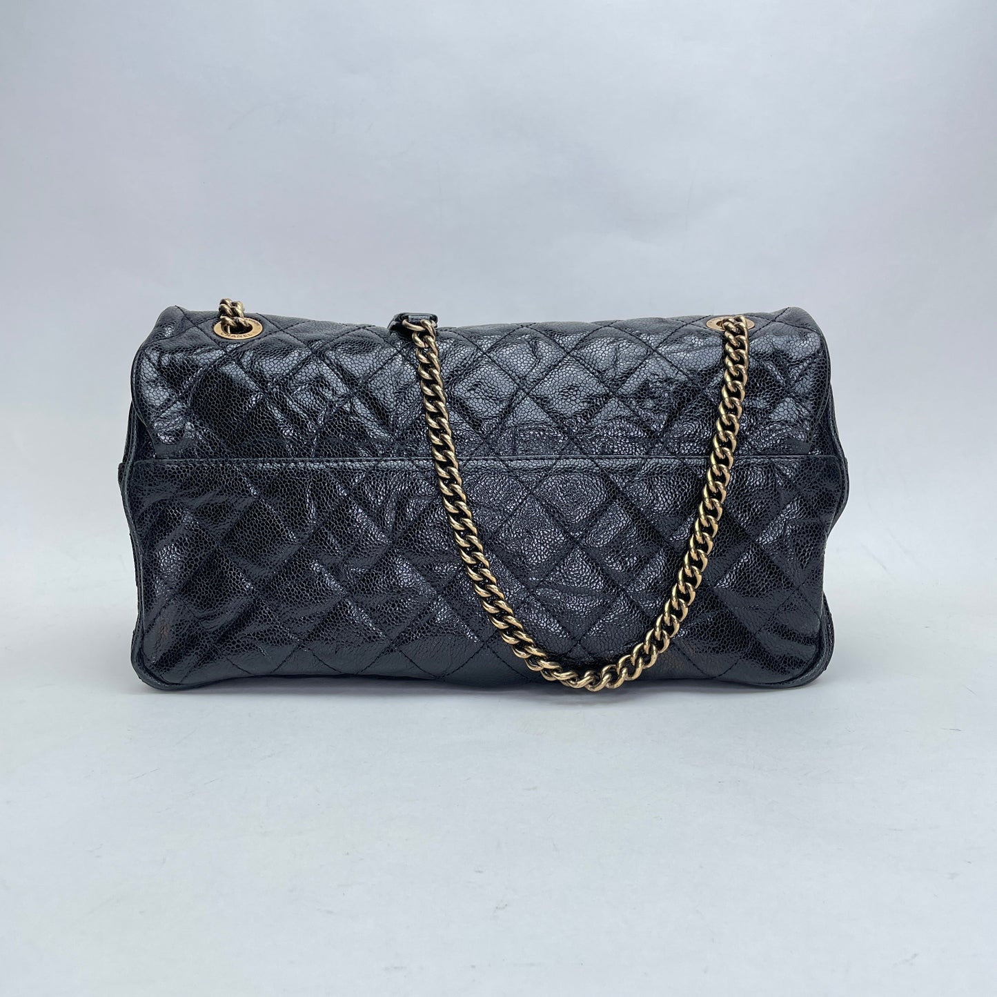 Easy Flap Black Shoulder Bag in Caviar Leather, Gold hardware