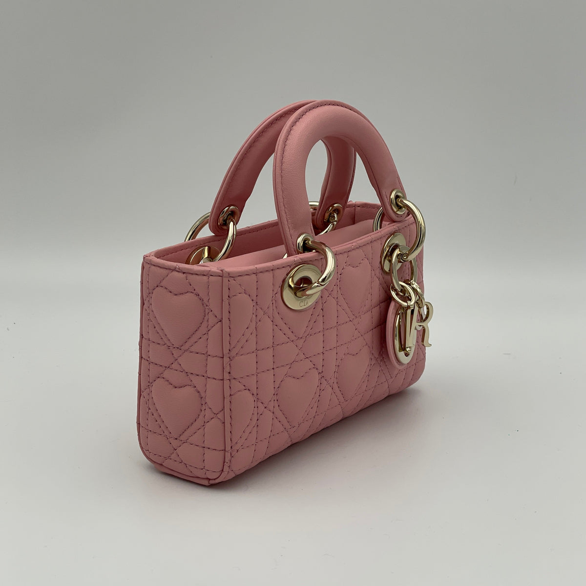 D-Joy Micro Pink Top Handle Bag in Lambskin, Light Gold hardware