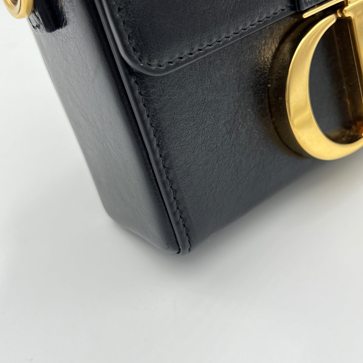 30 Montaigne Box Black Crossbody Bag in Calfskin, Gold hardware