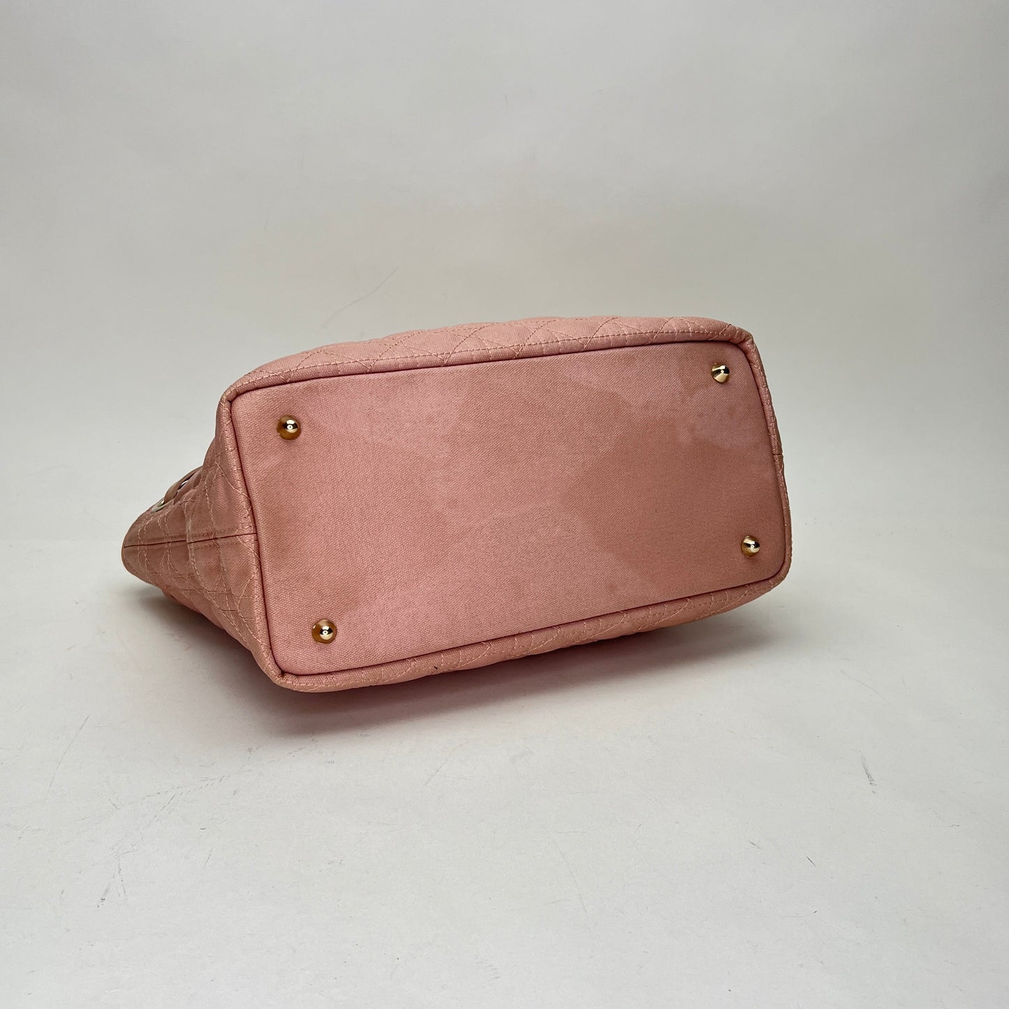 Cannage Pink Tote Bag in Canvas, Gold hardware