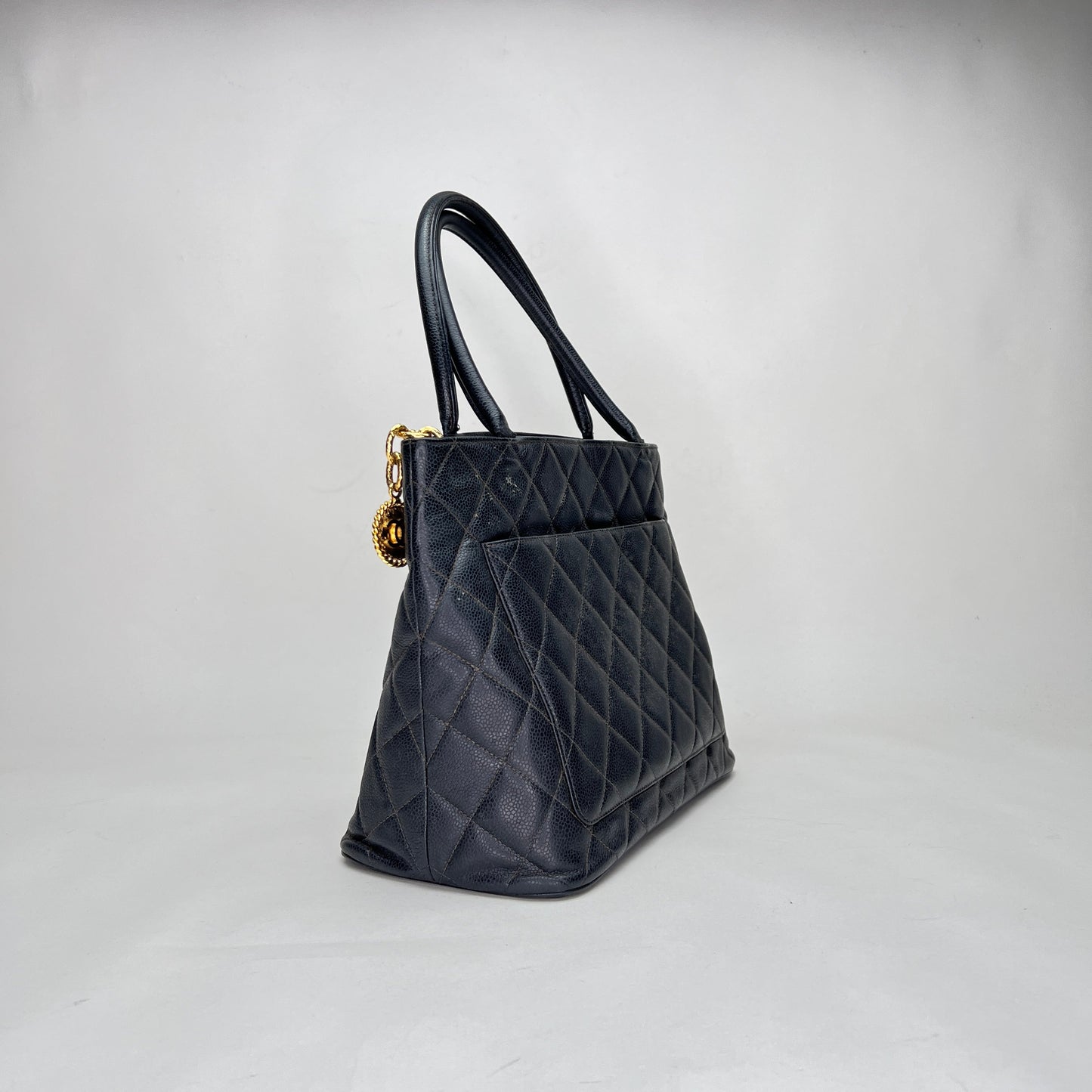 Medallion Black Tote Bag in Caviar Leather, Gold hardware