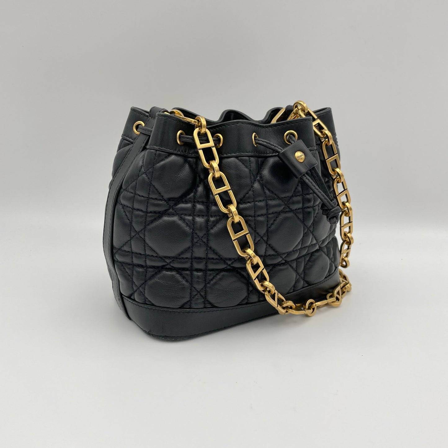 Jolie Bucket Black Crossbody Bag in Lambskin, Gold hardware